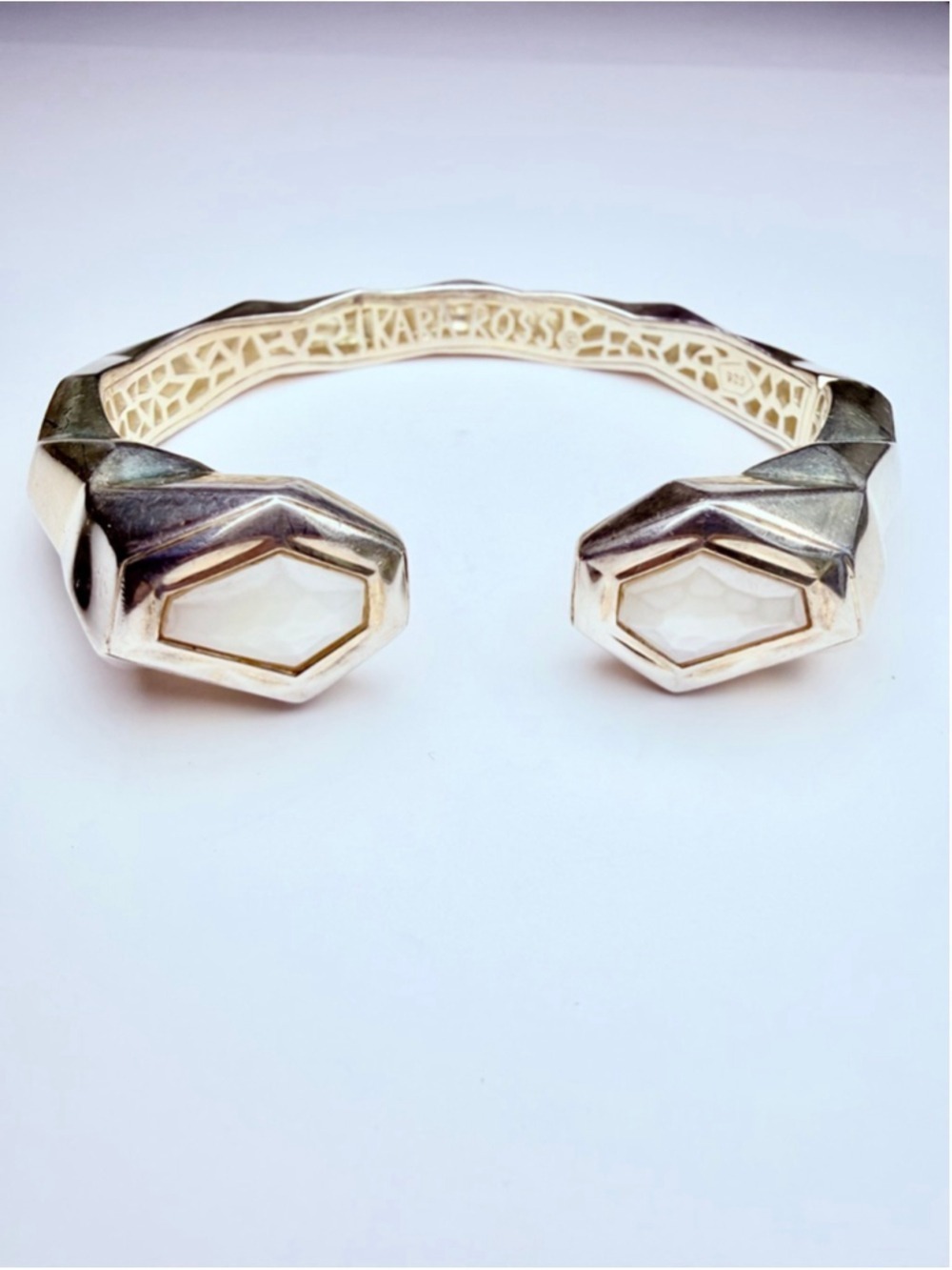 Kara Ross Mother of Pearl MOP 925 Sterling Silver Designer Cuff Bracelet